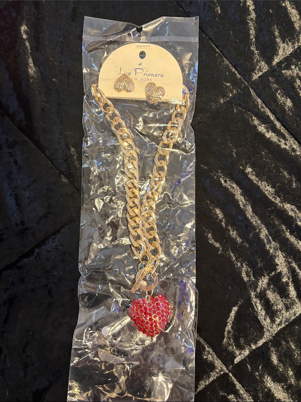 Gold Chain Necklace with Red Heart Pendant